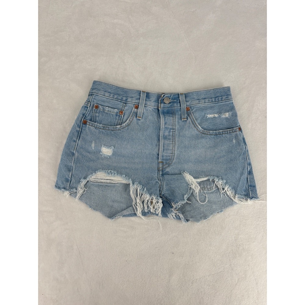 Levi's 501 Original Denim Shorts Womens W27 Light Wash‎ Distressed Cut Offs